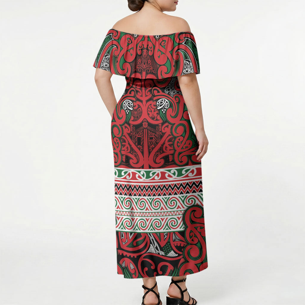 Aotearoa Iwi Tuhoe Off Shoulder Maxi Dress Maori Wharenui House Tribal Pattern LT9 - Polynesian Pride