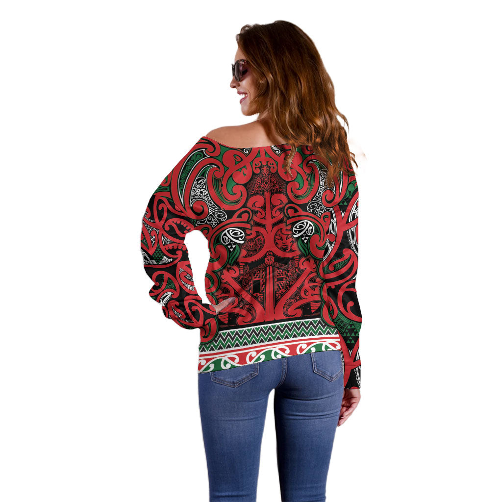 Aotearoa Iwi Tuhoe Off Shoulder Sweater Maori Wharenui House Tribal Pattern LT9 - Polynesian Pride