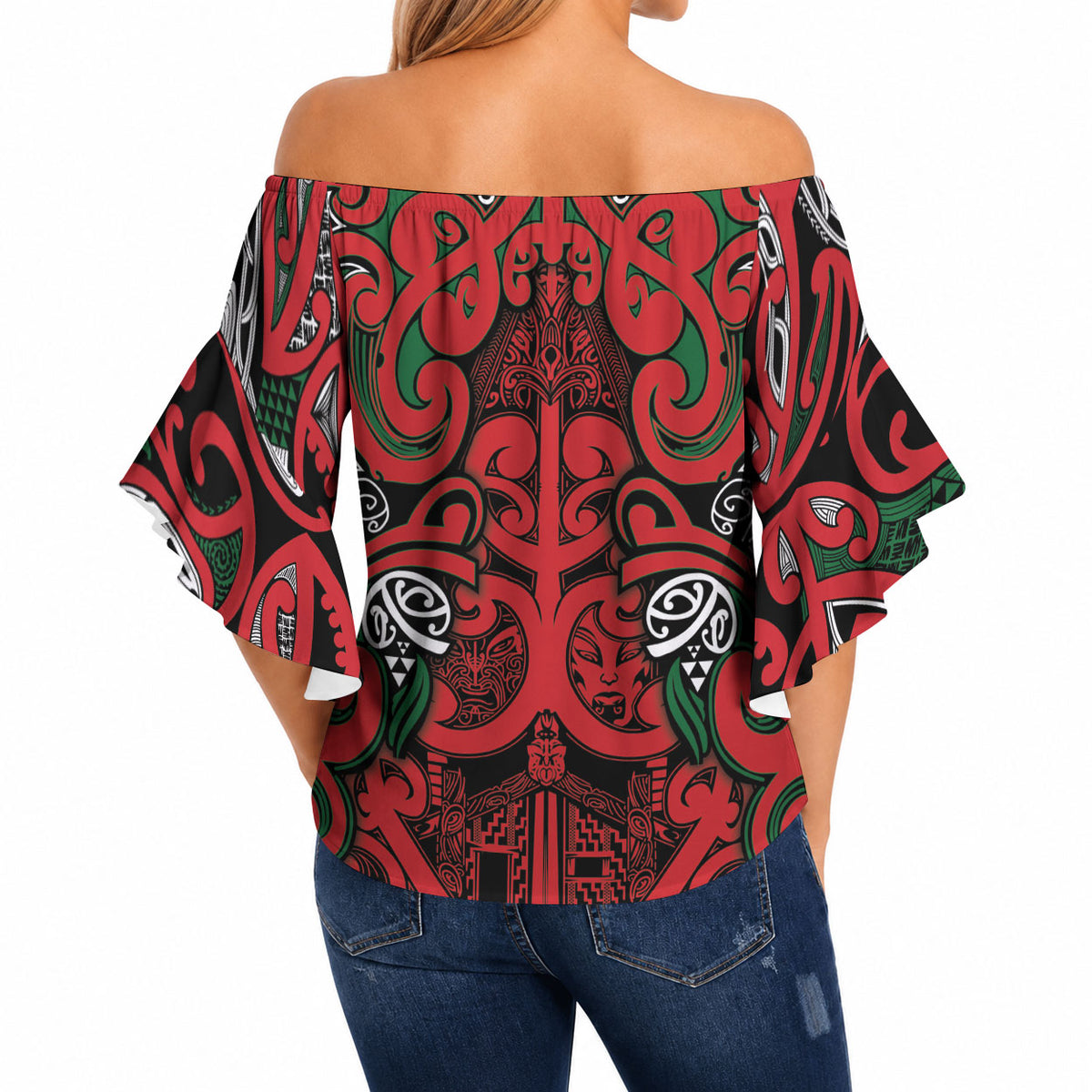 Aotearoa Iwi Tuhoe Off Shoulder Wrap Waist Top Maori Wharenui House Tribal Pattern LT9 - Polynesian Pride