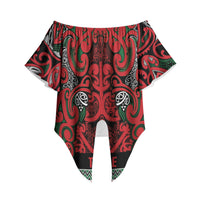 Aotearoa Iwi Tuhoe Off Shoulder Wrap Waist Top Maori Wharenui House Tribal Pattern LT9 - Polynesian Pride