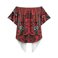Aotearoa Iwi Tuhoe Off Shoulder Wrap Waist Top Maori Wharenui House Tribal Pattern LT9 - Polynesian Pride
