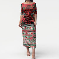 Aotearoa Iwi Tuhoe Puletasi Maori Wharenui House Tribal Pattern LT9 Long Dress Green Red - Polynesian Pride