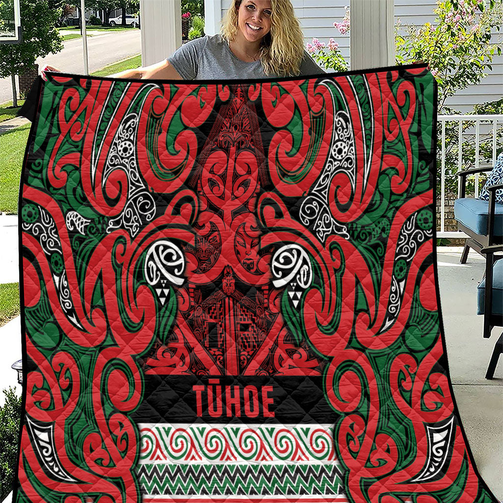 Aotearoa Iwi Tuhoe Quilt Maori Wharenui House Tribal Pattern LT9 Green Red - Polynesian Pride