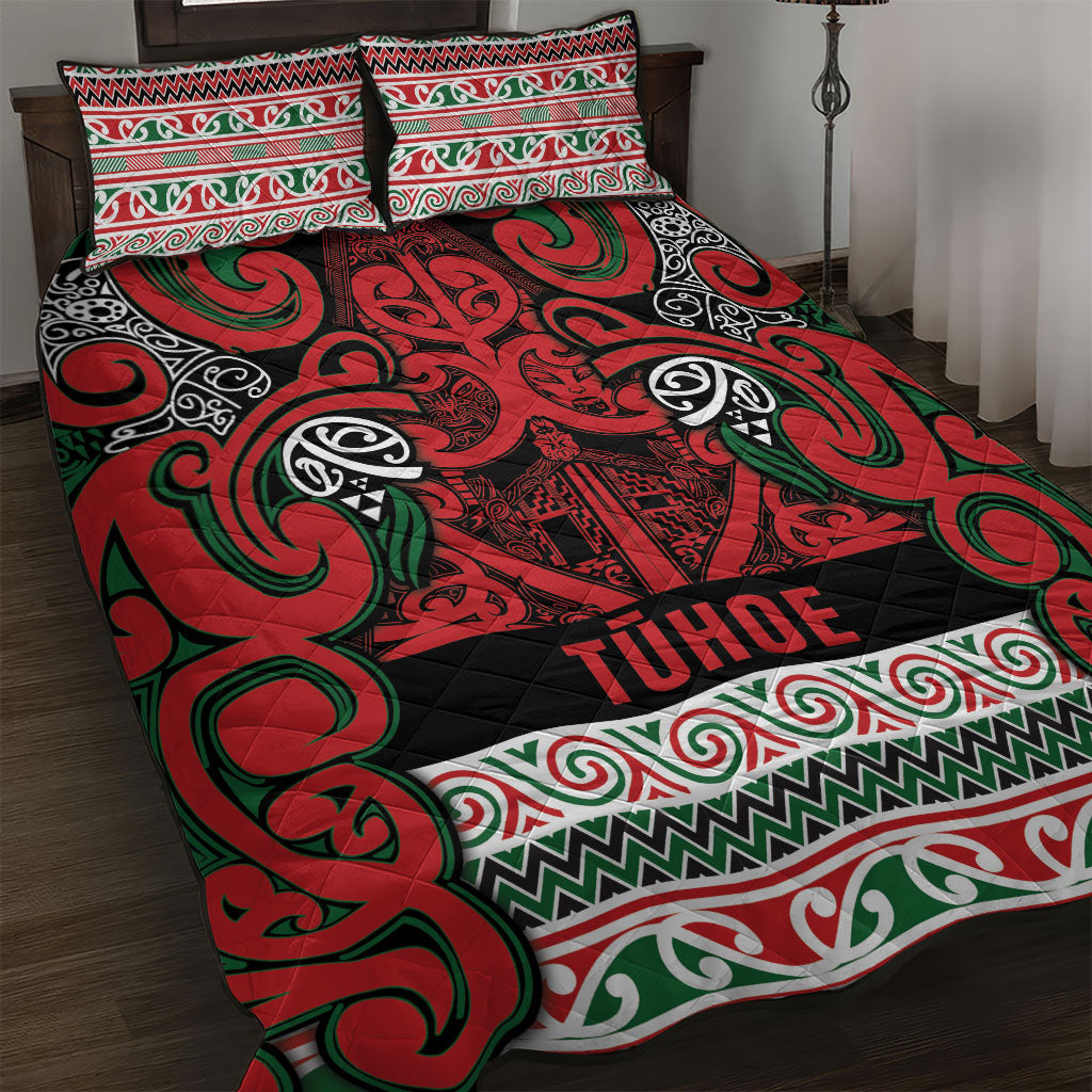 Aotearoa Iwi Tuhoe Quilt Bed Set Maori Wharenui House Tribal Pattern LT9 Green Red - Polynesian Pride