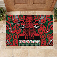 Aotearoa Iwi Tuhoe Rubber Doormat Maori Wharenui House Tribal Pattern LT9 Green Red - Polynesian Pride