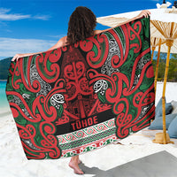 Aotearoa Iwi Tuhoe Sarong Maori Wharenui House Tribal Pattern LT9 One Size 44 x 66 inches Green Red - Polynesian Pride
