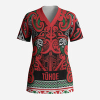 Aotearoa Iwi Tuhoe Scrub Top Maori Wharenui House Tribal Pattern LT9 Adult Green Red - Polynesian Pride