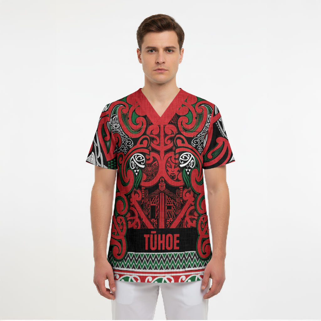 Aotearoa Iwi Tuhoe Scrub Top Maori Wharenui House Tribal Pattern LT9 - Polynesian Pride