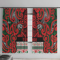 Aotearoa Iwi Tuhoe Window Curtain Maori Wharenui House Tribal Pattern LT9 With Hooks Green Red - Polynesian Pride