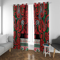 Aotearoa Iwi Tuhoe Window Curtain Maori Wharenui House Tribal Pattern LT9 With Grommets Green Red - Polynesian Pride