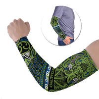 Aotearoa Iwi Whakatohea Arm Sleeves Maori Wharenui House Tribal Pattern LT9 Set of 2 Olive green - Polynesian Pride