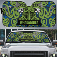 Aotearoa Iwi Whakatohea Auto Sun Shade Maori Wharenui House Tribal Pattern LT9 Olive green - Polynesian Pride