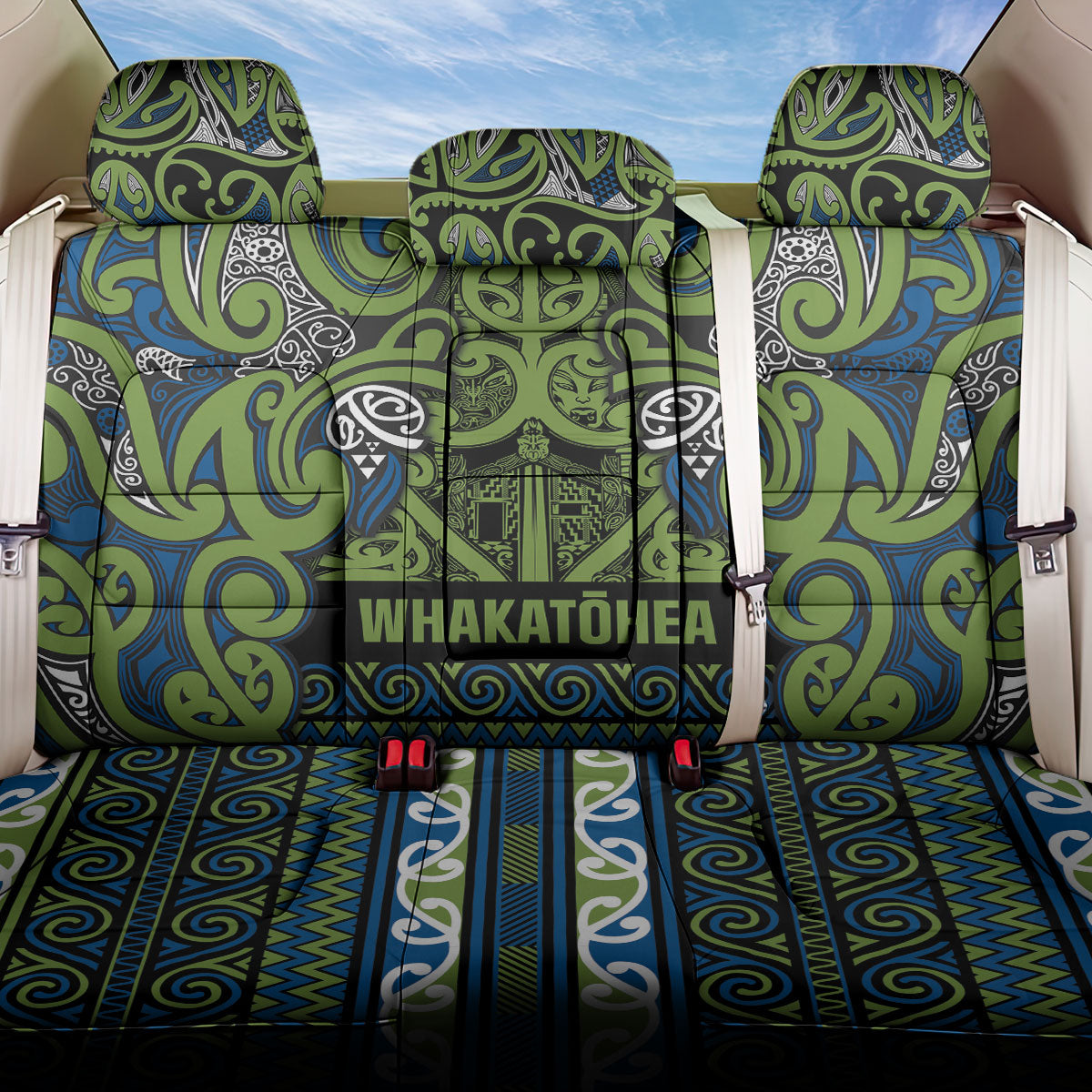 Aotearoa Iwi Whakatohea Back Car Seat Cover Maori Wharenui House Tribal Pattern LT9 One Size Olive green - Polynesian Pride