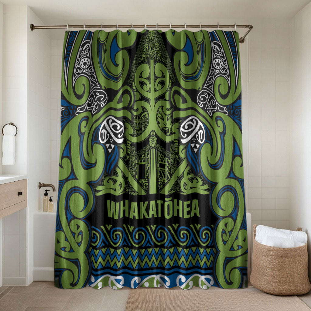 Aotearoa Iwi Whakatohea Bathroom Set Maori Wharenui House Tribal Pattern LT9 Shower Curtain Only Olive green - Polynesian Pride