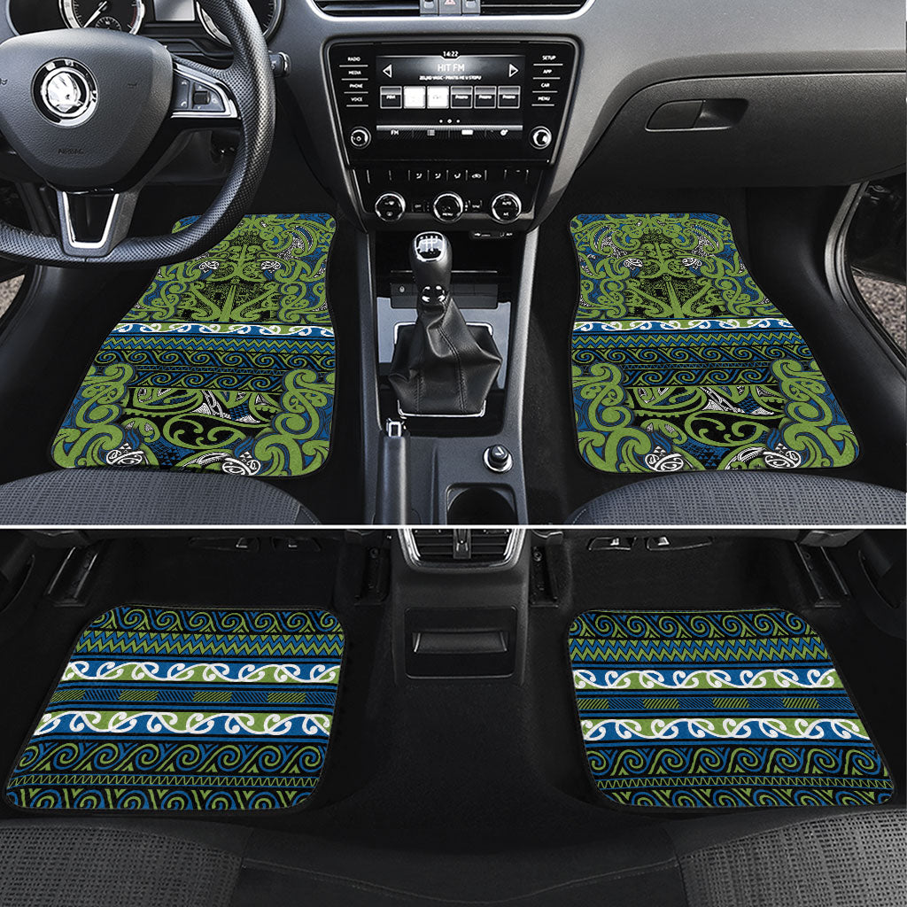 Aotearoa Iwi Whakatohea Car Mats Maori Wharenui House Tribal Pattern LT9 Set 4pcs Olive green - Polynesian Pride