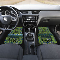 Aotearoa Iwi Whakatohea Car Mats Maori Wharenui House Tribal Pattern LT9 Set 2pcs - Front Olive green - Polynesian Pride