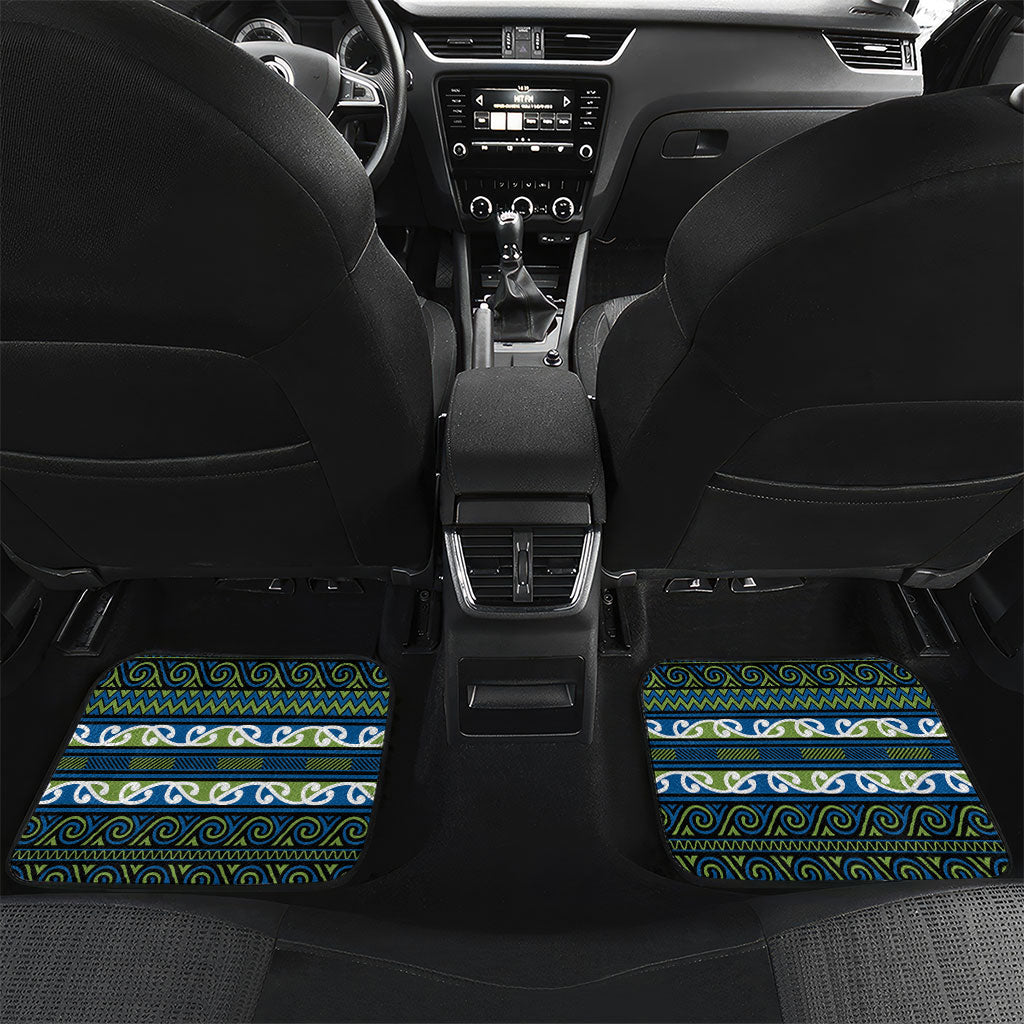 Aotearoa Iwi Whakatohea Car Mats Maori Wharenui House Tribal Pattern LT9 Set 2pcs - Back Olive green - Polynesian Pride