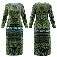 Aotearoa Iwi Whakatohea Couples Matching Long Sleeve Bodycon Dress and Long Sleeve Button Shirt Maori Wharenui House Tribal Pattern LT9 - Polynesian Pride