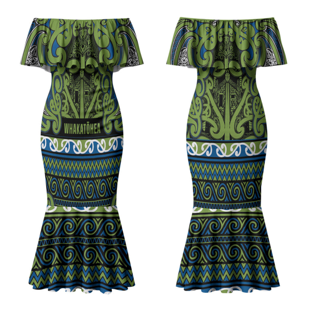 Aotearoa Iwi Whakatohea Couples Matching Mermaid Dress and Long Sleeve Button Shirt Maori Wharenui House Tribal Pattern LT9 - Polynesian Pride