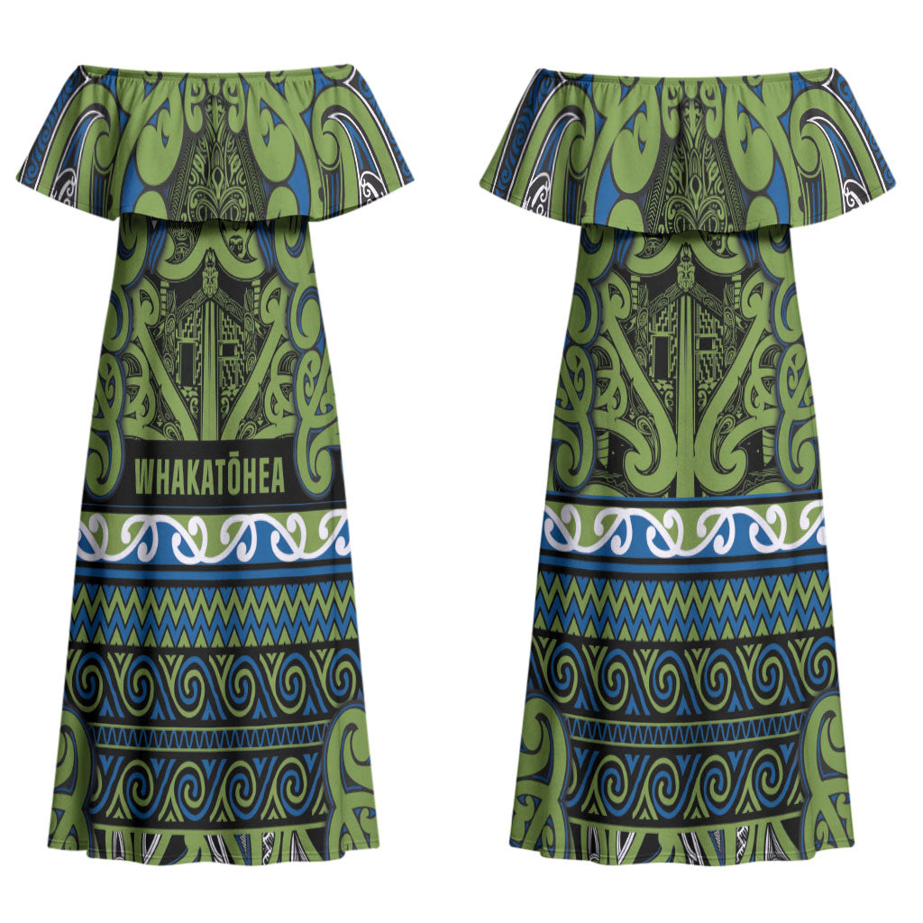 Aotearoa Iwi Whakatohea Couples Matching Off Shoulder Maxi Dress and Hawaiian Shirt Maori Wharenui House Tribal Pattern LT9 - Polynesian Pride