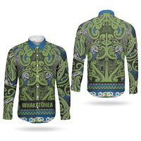 Aotearoa Iwi Whakatohea Couples Matching Off The Shoulder Long Sleeve Dress and Long Sleeve Button Shirt Maori Wharenui House Tribal Pattern LT9 - Polynesian Pride