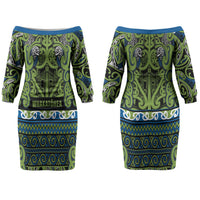 Aotearoa Iwi Whakatohea Couples Matching Off The Shoulder Long Sleeve Dress and Long Sleeve Button Shirt Maori Wharenui House Tribal Pattern LT9 - Polynesian Pride