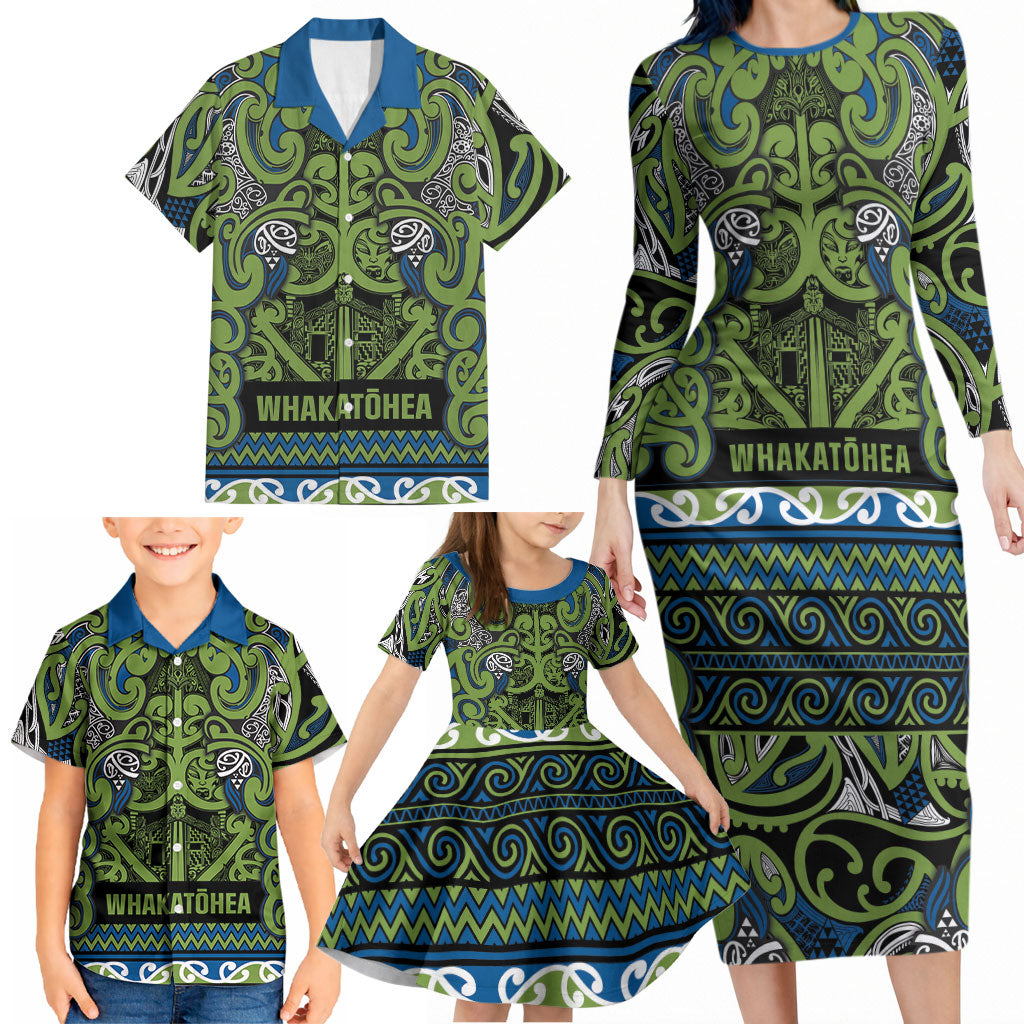 Aotearoa Iwi Whakatohea Family Matching Long Sleeve Bodycon Dress and Hawaiian Shirt Maori Wharenui House Tribal Pattern LT9 - Polynesian Pride