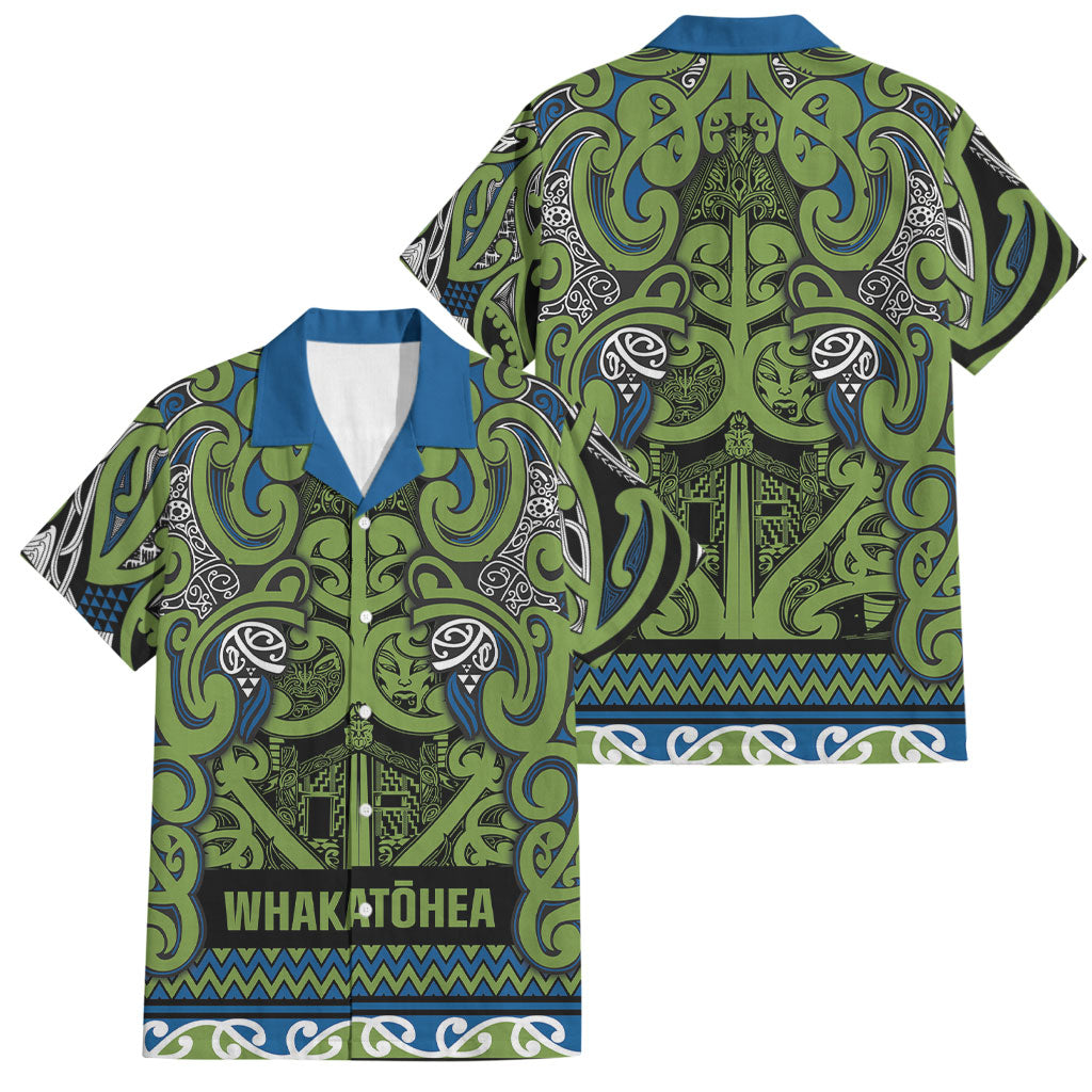 Aotearoa Iwi Whakatohea Family Matching Mermaid Dress and Hawaiian Shirt Maori Wharenui House Tribal Pattern LT9 Dad's Shirt - Short Sleeve Olive green - Polynesian Pride