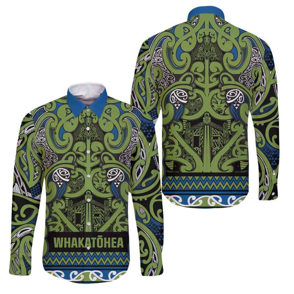 Aotearoa Iwi Whakatohea Family Matching Mermaid Dress and Hawaiian Shirt Maori Wharenui House Tribal Pattern LT9 Dad's Shirt - Long Sleeve Olive green - Polynesian Pride