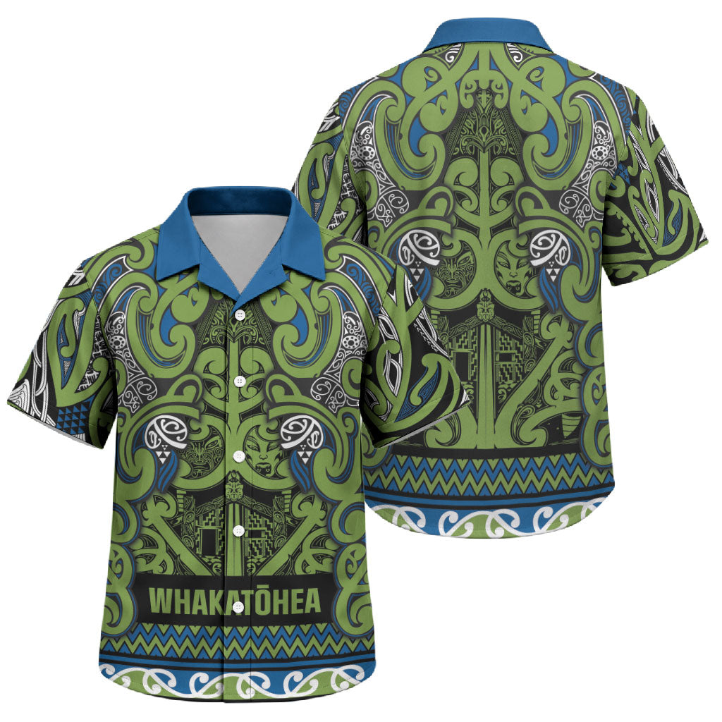 Aotearoa Iwi Whakatohea Family Matching Mermaid Dress and Hawaiian Shirt Maori Wharenui House Tribal Pattern LT9 Son's Shirt Olive green - Polynesian Pride
