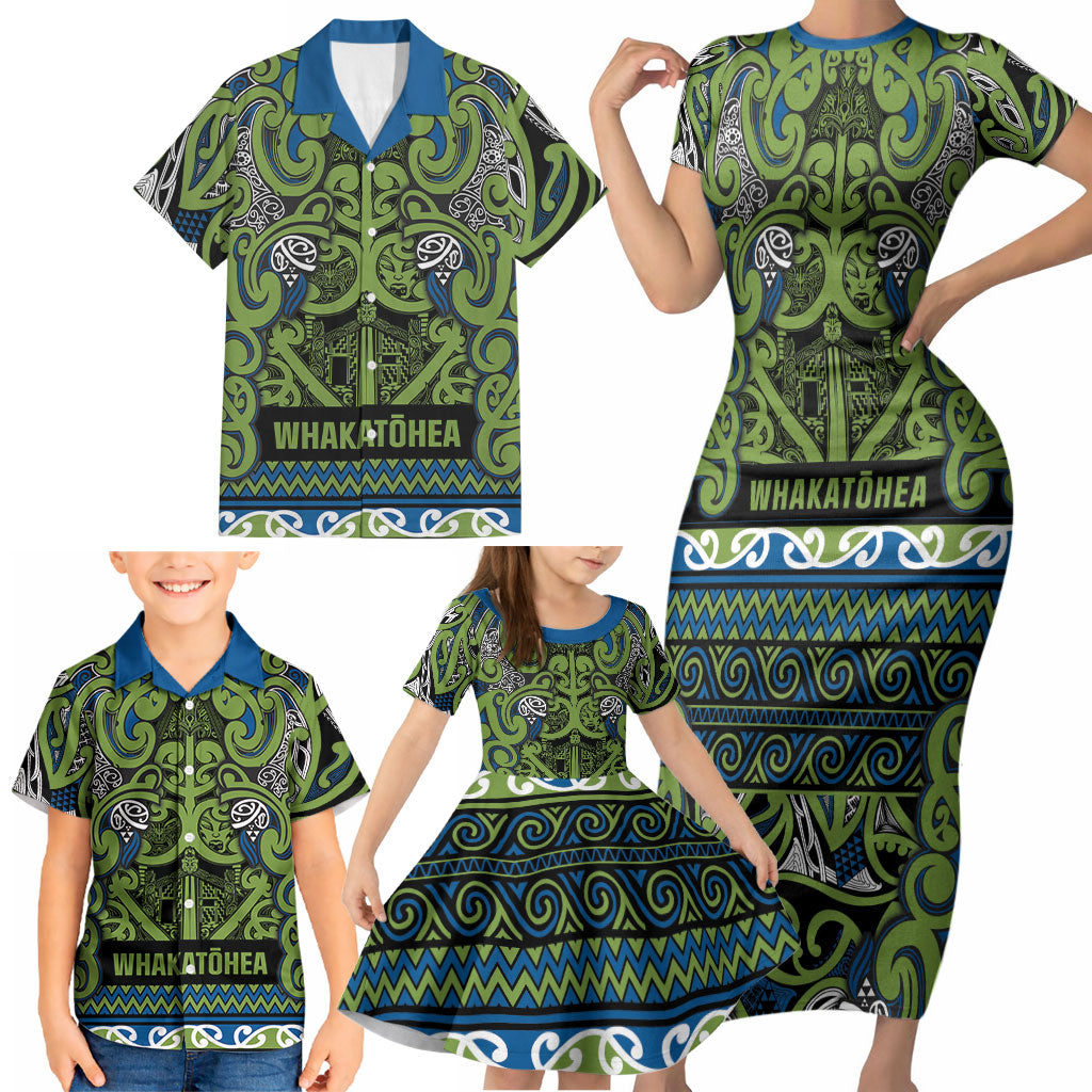 Aotearoa Iwi Whakatohea Family Matching Short Sleeve Bodycon Dress and Hawaiian Shirt Maori Wharenui House Tribal Pattern LT9 - Polynesian Pride