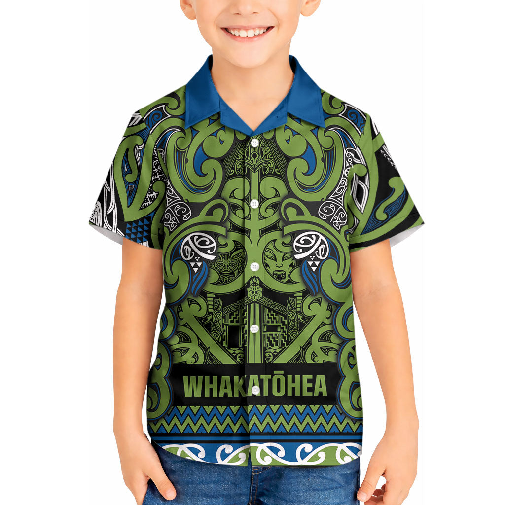 Aotearoa Iwi Whakatohea Kid Hawaiian Shirt Maori Wharenui House Tribal Pattern LT9 Kid Olive green - Polynesian Pride