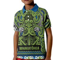 Aotearoa Iwi Whakatohea Kid Polo Shirt Maori Wharenui House Tribal Pattern LT9 Kid Olive green - Polynesian Pride