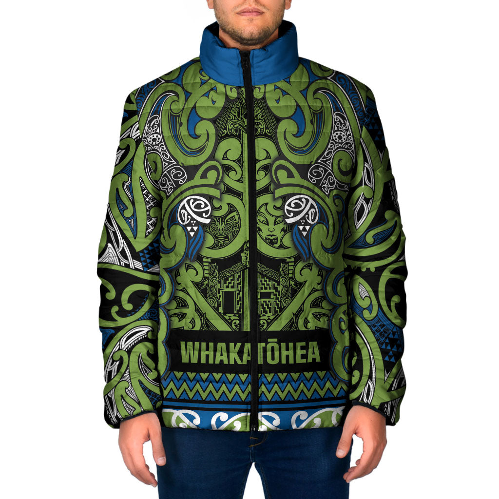 Aotearoa Iwi Whakatohea Padded Jacket Maori Wharenui House Tribal Pattern LT9 Men Olive green - Polynesian Pride