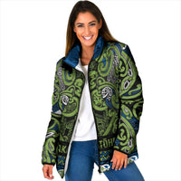 Aotearoa Iwi Whakatohea Padded Jacket Maori Wharenui House Tribal Pattern LT9 Women Olive green - Polynesian Pride