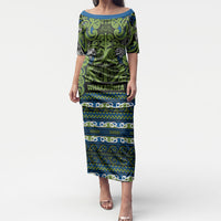 Aotearoa Iwi Whakatohea Puletasi Maori Wharenui House Tribal Pattern LT9 Long Dress Olive green - Polynesian Pride