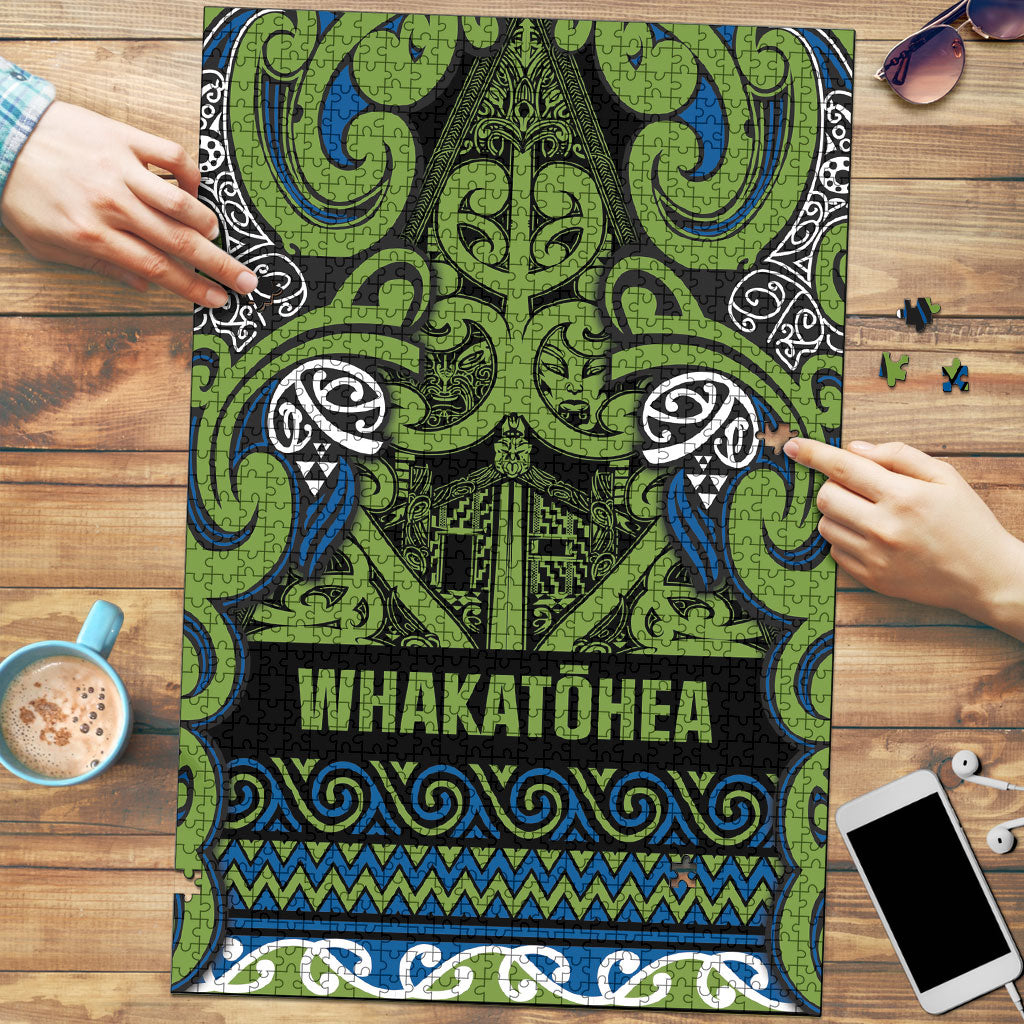 Aotearoa Iwi Whakatohea Puzzle Maori Wharenui House Tribal Pattern LT9 Olive green - Polynesian Pride