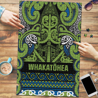 Aotearoa Iwi Whakatohea Puzzle Maori Wharenui House Tribal Pattern LT9 Olive green - Polynesian Pride