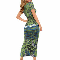 Aotearoa Iwi Whakatohea Short Sleeve Bodycon Dress Maori Wharenui House Tribal Pattern LT9 - Polynesian Pride