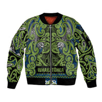 Aotearoa Iwi Whakatohea Sleeve Zip Bomber Jacket Maori Wharenui House Tribal Pattern LT9 Unisex Olive green - Polynesian Pride