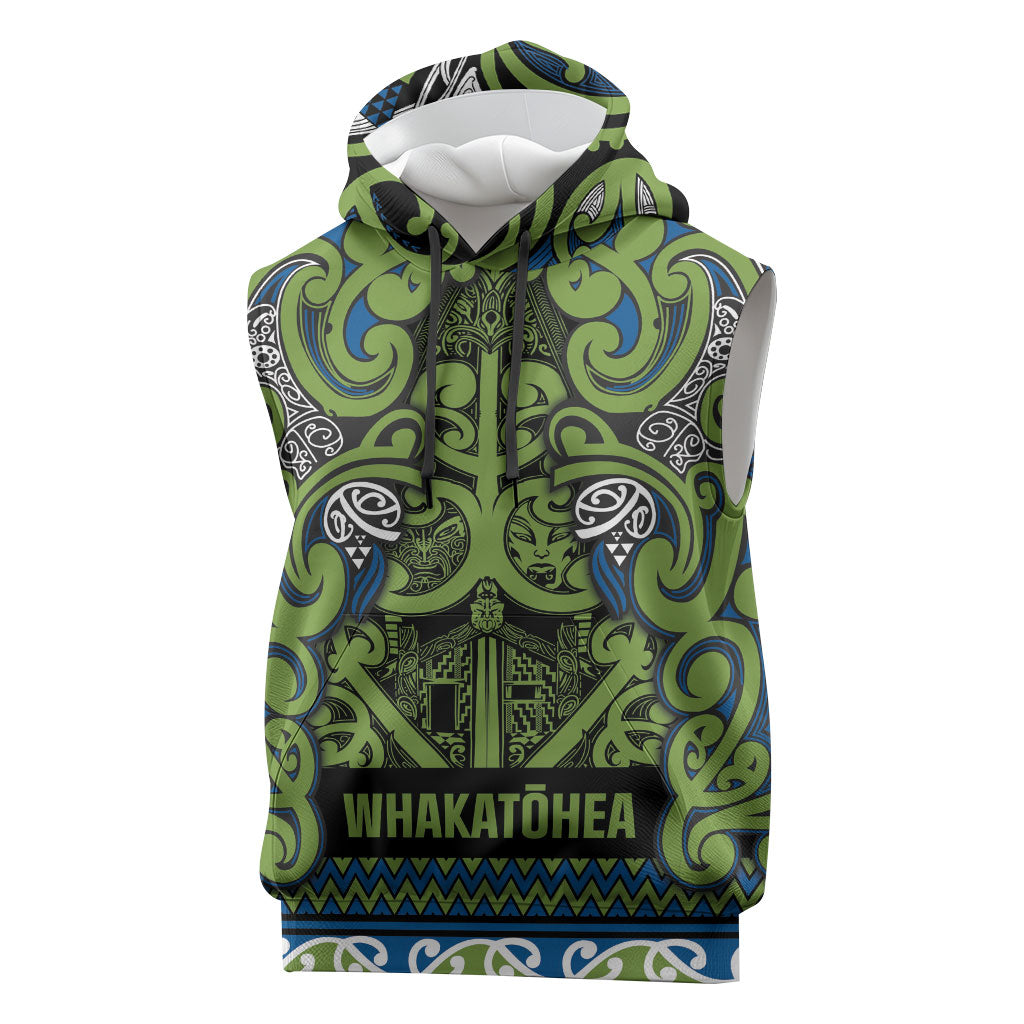 Aotearoa Iwi Whakatohea Sleeveless Hoodie Maori Wharenui House Tribal Pattern LT9 Olive green - Polynesian Pride
