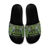Aotearoa Iwi Whakatohea Slide Sandals Maori Wharenui House Tribal Pattern LT9 Olive green - Polynesian Pride