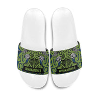 Aotearoa Iwi Whakatohea Slide Sandals Maori Wharenui House Tribal Pattern LT9 Olive green - Polynesian Pride
