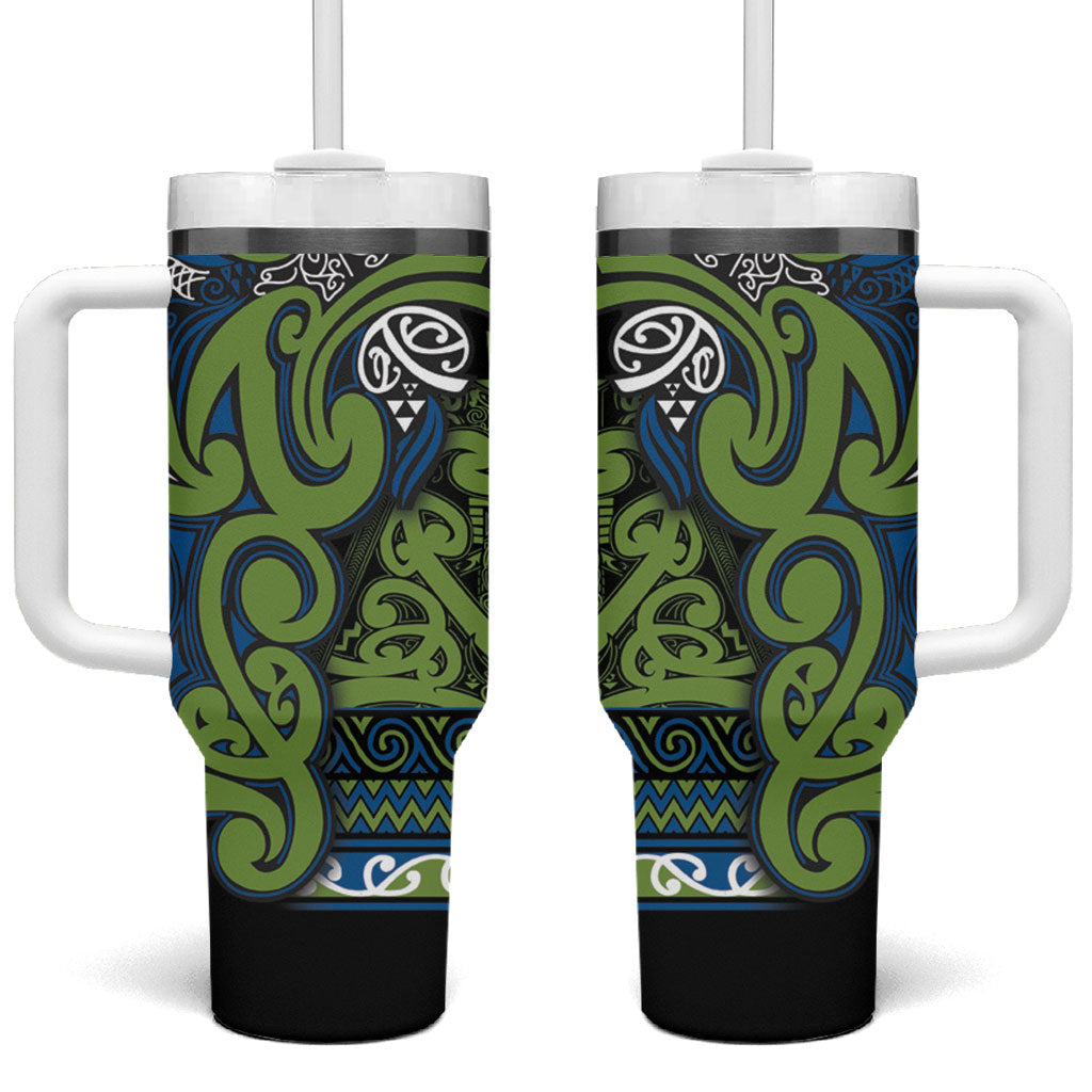 Aotearoa Iwi Whakatohea Tumbler With Handle Maori Wharenui House Tribal Pattern LT9 One Size: 40 oz Olive green - Polynesian Pride