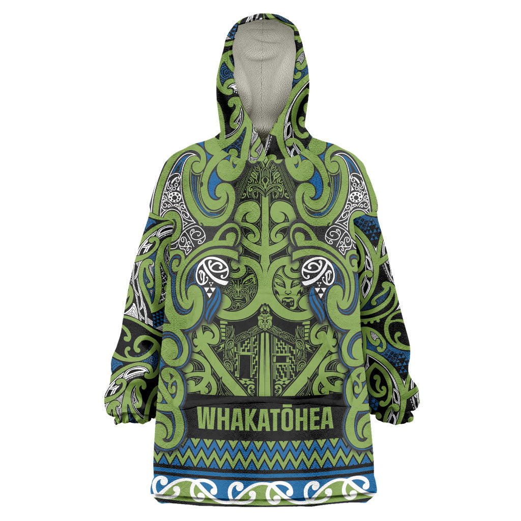 Aotearoa Iwi Whakatohea Wearable Blanket Hoodie Maori Wharenui House Tribal Pattern LT9 One Size Olive green - Polynesian Pride