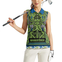 Aotearoa Iwi Whakatohea Women Sleeveless Polo Shirt Maori Wharenui House Tribal Pattern LT9 - Polynesian Pride