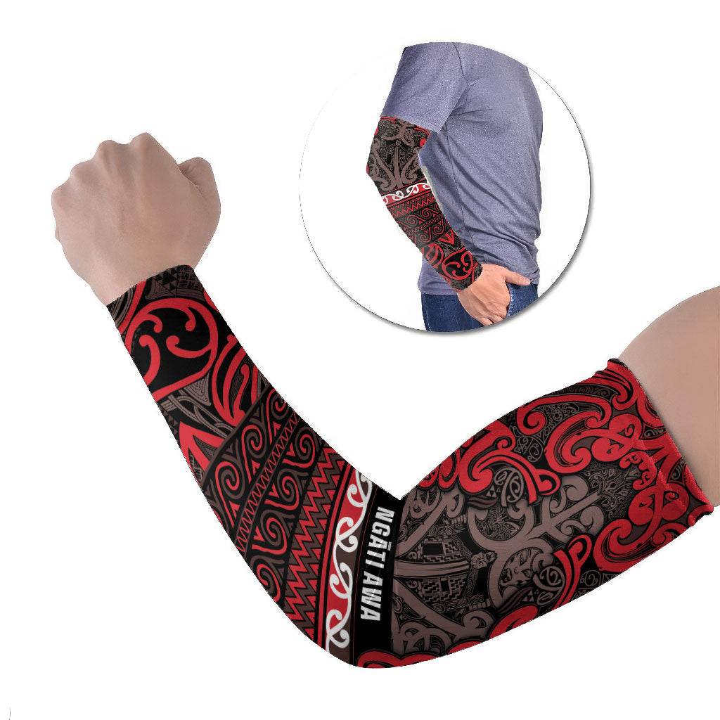 Aotearoa Iwi Ngati Awa Arm Sleeves Maori Wharenui House Tribal Pattern LT9 Set of 2 Red - Polynesian Pride