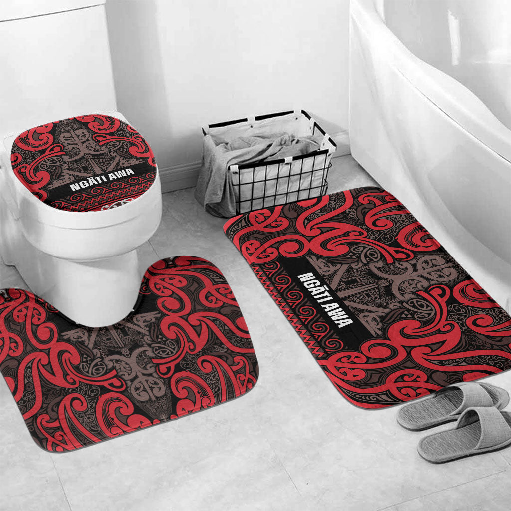Aotearoa Iwi Ngati Awa Bathroom Set Maori Wharenui House Tribal Pattern LT9 Mat Set Only (3 pcs) One Size Red - Polynesian Pride