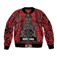 Aotearoa Iwi Ngati Awa Bomber Jacket Maori Wharenui House Tribal Pattern LT9 Unisex Red - Polynesian Pride