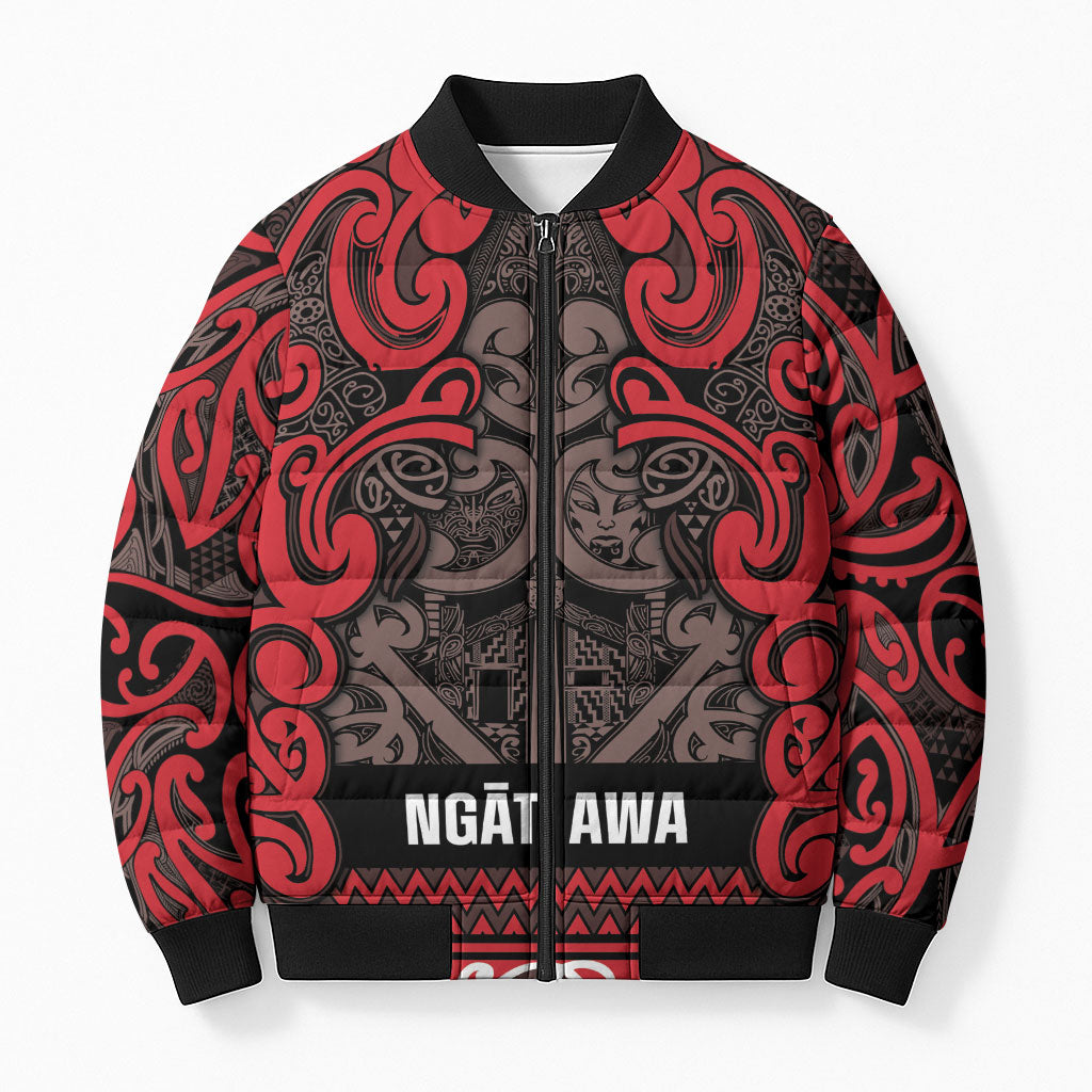 Aotearoa Iwi Ngati Awa Bomber Puffer Jacket Maori Wharenui House Tribal Pattern LT9 Unisex Red - Polynesian Pride